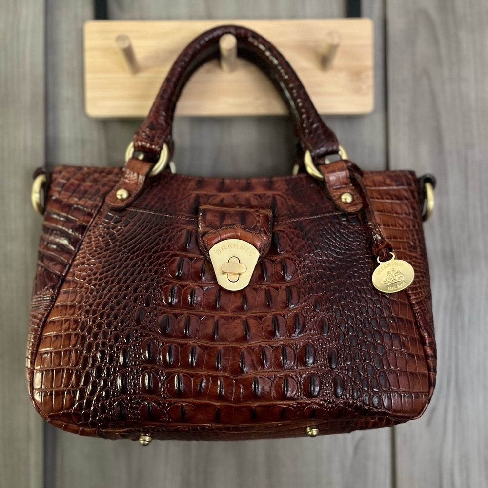 Brahmin Tan Croc-Embossed Leather Handbag
